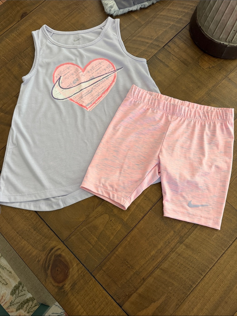 Nike Dri-Fit Light Lavender Tank with Pink ❤️ & Pink Heather biker short Set
